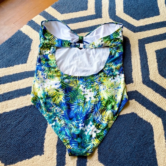 🏝 DOROTHY PERKINS BLUE GREEN PALM PRINT ONE-PIECE BATHING SUIT! - Picture 6 of 11